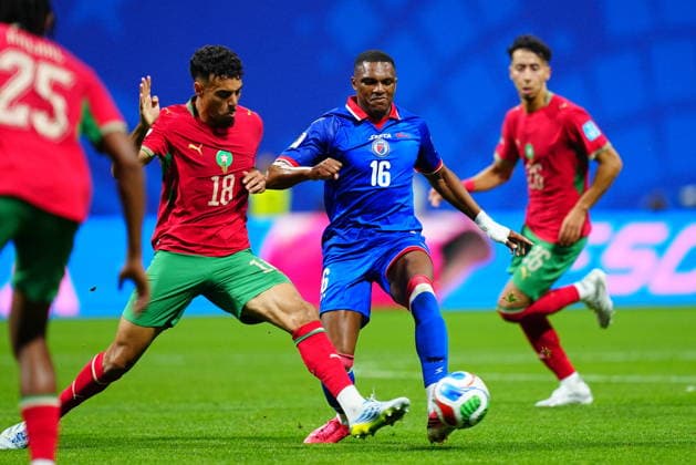 Morocco v Haiti - FIFA World Cup, WM, Weltmeisterschaft, Fussball 2026 - Group C ATLANTA, USA - JUNE 24: Chadi Riad (18) of Morocco in action against Lenny Joseph (16) of Haiti during 2026 FIFA World Cup First Stage Group C match between Morocco and Haiti at Mercedes-Benz Stadium (Atlanta Stadium) in Atlanta, Georgia, United States on June 24, 2026. Evrim Aydin Anadolu Georgia United States. Editorial use only. Please get in touch for any other usage.  Copyright: x2026xAnadoluxEvrimxAydinx