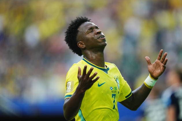 Scotland v Brazil - FIFA World Cup, WM, Weltmeisterschaft, Fussball 2026 - Group C FLORIDA, USA - JUNE 24: Vinicius Junior of Brazil reacts during the 2026 FIFA World Cup First Stage Group C match between Scotland and Brazil at the Hard Rock Stadium (Miami Stadium) in Miami Gardens, Florida, United States on June 24, 2026. Jose Hernandez Anadolu Florida United States. Editorial use only. Please get in touch for any other usage.  Copyright: x2026xAnadoluxJosexHernandezx