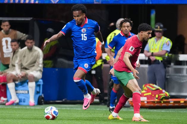 Ruben Providence of Haiti (L) runs with the ball during a FIFA Men’s World Cup 2026 Group Stage football match between Morocco and Haiti at Atlanta Stadium, in Atlanta June 24th 2026 (Photo by Alexandra Fechete SPP)  Copyright: xAlexandraxFechete SPPx Sportspressphoto_SPR175562
