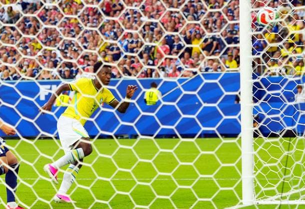 Vinicius Junior of Brazil scores his second goal Scotland v Brazil, 2026 FIFA World Cup, WM, Weltmeisterschaft, Fussball Group C, Football, Miami Stadium, Miami, Florida, USA - 24 Jun 2026Miami Miami Stadium Florida (FL) United States of America EDITORIAL USE ONLY No use with unauthorised audio, video, data, fixture lists, club league logos or live services. Online in-match use limited to 120 images, no video emulation. No use in betting, games or single club league player publications.  Copyright: xJavierxGarcia Shutterstockx 16956030cj