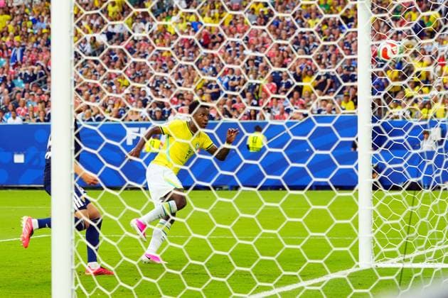 Vinicius Junior of Brazil scores his second goal Scotland v Brazil, 2026 FIFA World Cup, WM, Weltmeisterschaft, Fussball Group C, Football, Miami Stadium, Miami, Florida, USA - 24 Jun 2026Miami Miami Stadium Florida (FL) United States of America EDITORIAL USE ONLY No use with unauthorised audio, video, data, fixture lists, club league logos or live services. Online in-match use limited to 120 images, no video emulation. No use in betting, games or single club league player publications.  Copyright: xJavierxGarcia Shutterstockx 16956030ci