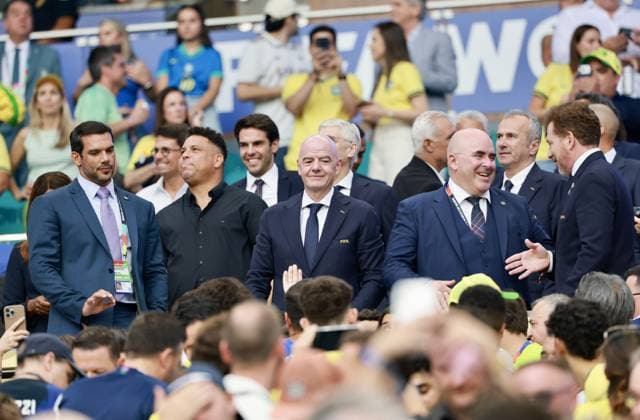 RECORD DATE NOT STATED Brazil vs Scotland FIFA World Cup, WM, Weltmeisterschaft, Fussball 2026. (SPO) Brazil vs Scotland FIFA World Cup 2026. June 24, 2026, Miami, Florida, USA: (L-R)Samir Xaud, Brazilian CBF president, Ronaldo, Kaka, Gianni Infantino, FIFA president, during soccer match between Brazil and Scotland in group c during FIFA World Cup 2026 at Miami stadium. Credit: Niyi Fote Thenews2(Foto: Niyi Fote Thenews2 imago images) SPO  Copyright: xNiyixFotex