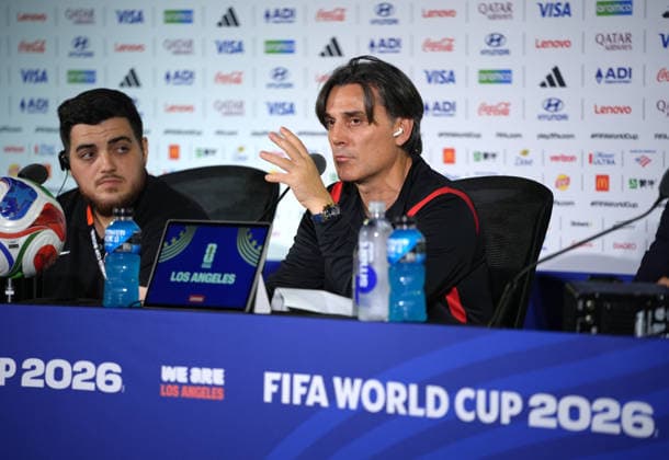 Turkish national team, Nationalteam s head coach Montella attends press conference, PK, Pressekonferenz in Los Angeles LOS ANGELES, CALIFORNIA - JUNE 24: Turkish National Team s head coach Vincenzo Montella speaks during a press conference ahead of the 2026 FIFA World Cup, WM, Weltmeisterschaft, Fussball First Stage Group D match between Turkiye and USA at the Los Angeles Stadium (SoFi Stadium) in Inglewood, California, United States on June 24, 2026. Tayfun Coskun Anadolu Los Angeles United States. Editorial use only. Please get in touch for any other usage.  Copyright: x2026xAnadoluxTayfunxCoskunx