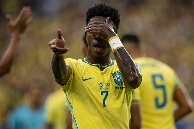 Vinicius Junior of Brazil celebrates after scoring the team s first goal during the FIFA World Cup, WM, Weltmeisterschaft, Fussball 2026 Group D match between Brazil and Scotland at Miami Stadium in Miami Gardens, Florida, United States, on June 24th, 2026. (Photo by Riquelve Nata Sports Press Photo)  Copyright: xRiquelvexNata SportsxPressxPhotox Sportspressphoto_SPR175600