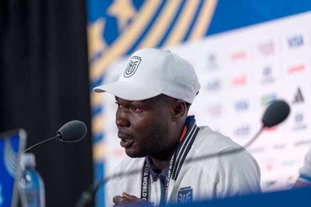 Jordy Caicedo (Ecuador, 16) bei der Pressekonferenz vor dem Spiel FIFA World Cup, WM, Weltmeisterschaft, Fussball 2026: Pressekonferenz vor dem dritten WM-Gruppenspiel Ecuador - Deutschland in New York New Jersey Stadium in East Rutherford, New Jersey, USA. 24.06.2026 *** Jordy Caicedo of Ecuador, 16, at the press conference ahead of the 2026 FIFA World Cup match between Ecuador and Germany—the third group stage match—at New Jersey Stadium in East Rutherford, New Jersey, USA, on June 24, 2026 Copyright: HMBxMedia xMarcoxBader