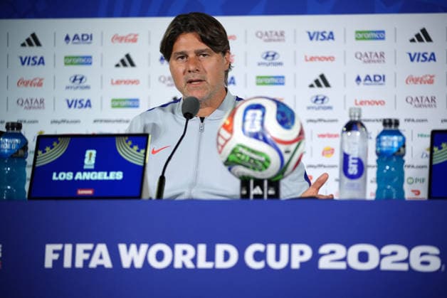 USA national team, Nationalteam head coach Mauricio Pochettino press conference, PK, Pressekonferenz in Los Angeles LOS ANGELES, CALIFORNIA - JUNE 24: USA National Team head coach Mauricio Pochettino speaks during a press conference ahead of the 2026 FIFA World Cup, WM, Weltmeisterschaft, Fussball First Stage Group D match between Turkiye and USA at the Los Angeles Stadium (SoFi Stadium) in Inglewood, California, United States on June 24, 2026. Tayfun Coskun Anadolu Los Angeles United States. Editorial use only. Please get in touch for any other usage.  Copyright: x2026xAnadoluxTayfunxCoskunx