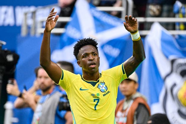Vinicius Junior of Brazil celebrates after scoring the team s first goal during a FIFA Men’s World Cup 2026 Group Stage football match between Scotland and Brazil at Miami Stadium, in Miami Gardens on June 24th 2026 (Photo by Andre Ricardo SPP)  Copyright: xAndrexRicardo SPPx Sportspressphoto_SPR175629