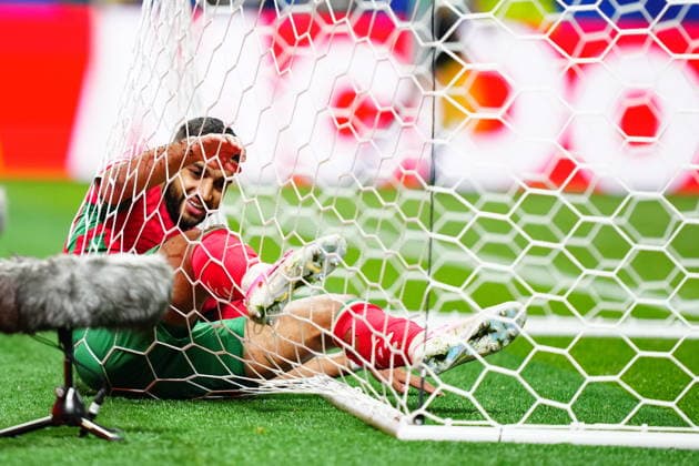 Morocco v Haiti - FIFA World Cup, WM, Weltmeisterschaft, Fussball 2026 - Group C ATLANTA, USA - JUNE 24: Ismael Saibari of Morocco is seen tangled in football nets during 2026 FIFA World Cup First Stage Group C match between Morocco and Haiti at Mercedes-Benz Stadium (Atlanta Stadium) in Atlanta, Georgia, United States on June 24, 2026. Evrim Aydin Anadolu Georgia United States. Editorial use only. Please get in touch for any other usage.  Copyright: x2026xAnadoluxEvrimxAydinx