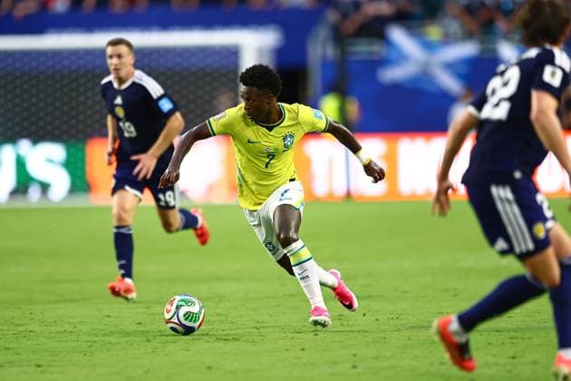 Vinicius Junior of Brazil Scotland v Brazil, 2026 FIFA World Cup, WM, Weltmeisterschaft, Fussball Group C, Football, Miami Stadium, Miami, Florida, USA - 24 Jun 2026Miami Miami Stadium Florida (FL) United States of America EDITORIAL USE ONLY No use with unauthorised audio, video, data, fixture lists, club league logos or live services. Online in-match use limited to 120 images, no video emulation. No use in betting, games or single club league player publications.  Copyright: xMichaelxZemanek Shutterstockx 16956031ce
