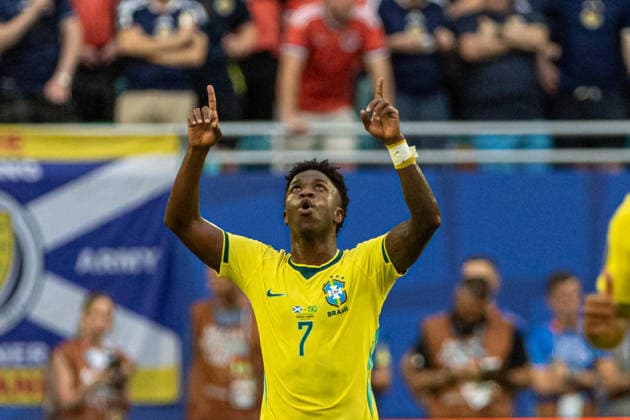 Scotland vs. Brazil MIAMI, FL - 24.06.2026: SCOTLAND VS. BRAZIL - Vinicius Jr during the match between Brazil and Scotland, valid for the group stage of the 2026 FIFA World Cup, WM, Weltmeisterschaft, Fussball held at Hard Rock Stadium, in Miami Gardens, Florida, United States, this Wednesday (24). (Photo: Danilo Fernandes Fotoarena) x2969498x  DaniloxFernandes