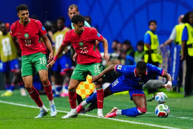 Morocco v Haiti - FIFA World Cup, WM, Weltmeisterschaft, Fussball 2026 - Group C ATLANTA, USA - JUNE 24: Anass Salah-Eddine (26) of Morocco in action against Lenny Joseph (16) of Haiti during 2026 FIFA World Cup First Stage Group C match between Morocco and Haiti at Mercedes-Benz Stadium (Atlanta Stadium) in Atlanta, Georgia, United States on June 24, 2026. Evrim Aydin Anadolu Georgia United States. Editorial use only. Please get in touch for any other usage.  Copyright: x2026xAnadoluxEvrimxAydinx