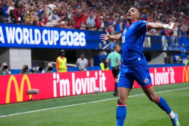 Wilson Isidor of Haiti celebrates after scoring the team s second goal during a FIFA Men’s World Cup 2026 Group Stage football match between Morocco and Haiti at Atlanta Stadium, in Atlanta June 24th 2026 (Photo by Alexandra Fechete SPP)  Copyright: xAlexandraxFechete SPPx Sportspressphoto_SPR175681