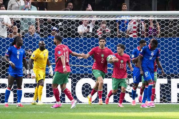 Achraf Hakimi of Morocco celebrates after scoring the team s first goal during a FIFA Men’s World Cup 2026 Group Stage football match between Morocco and Haiti at Atlanta Stadium, in Atlanta June 24th 2026 (Photo by Alexandra Fechete SPP)  Copyright: xAlexandraxFechete SPPx Sportspressphoto_SPR175704