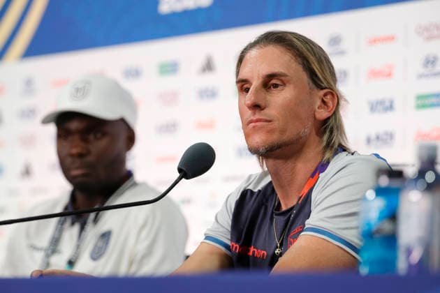 Ecuador s head coach, Sebastián Beccacece, reacts at a press conference, PK, Pressekonferenz at the New York New Jersey Stadium in East Rutherford, New Jersey, United States, 24 June 2026. Press conference with the Ecuador national team, Nationalteam in the United States !ACHTUNG: NUR REDAKTIONELLE NUTZUNG!  Copyright: xSebastiaoxMoreirax AME4046 20260625-55020699672_1