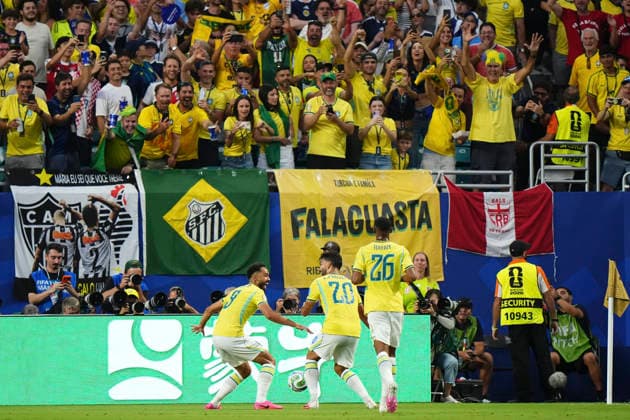 Scotland v Brazil: Group C - FIFA World Cup, WM, Weltmeisterschaft, Fussball 2026 Matheus Cunha of Brazil celebrates after scoring his team s third goal during the FIFA World Cup 2026 Group C match between Scotland and Brazil at Miami Stadium on June 24, 2026 in Miami, United States. Miami Gardens FL United States  Copyright: xJosexBretonx originalFilename:bretonhernandez-scotland260624_nppZ4.jpg
