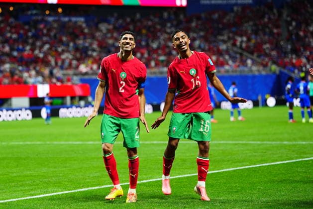 Morocco v Haiti - FIFA World Cup, WM, Weltmeisterschaft, Fussball 2026 - Group C ATLANTA, USA - JUNE 24: Gassime Yassine (16) of Morocco celebrates with Achraf Hakimi (2) after scoring a goal during 2026 FIFA World Cup First Stage Group C match between Morocco and Haiti at Mercedes-Benz Stadium (Atlanta Stadium) in Atlanta, Georgia, United States on June 24, 2026. Evrim Aydin Anadolu Georgia United States. Editorial use only. Please get in touch for any other usage.  Copyright: x2026xAnadoluxEvrimxAydinx