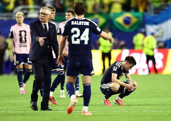 Kieran Tierney of Scotland dejected at full time Scotland v Brazil, 2026 FIFA World Cup, WM, Weltmeisterschaft, Fussball Group C, Football, Miami Stadium, Miami, Florida, USA - 24 Jun 2026Miami Miami Stadium Florida (FL) United States of America EDITORIAL USE ONLY No use with unauthorised audio, video, data, fixture lists, club league logos or live services. Online in-match use limited to 120 images, no video emulation. No use in betting, games or single club league player publications.  Copyright: xMichaelxZemanek Shutterstockx 16956031do