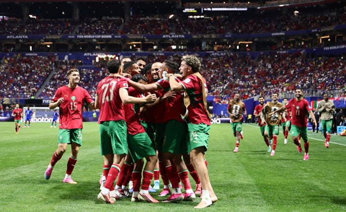 FIFA World Cup, WM, Weltmeisterschaft, Fussball 2026 - Group C - Morocco vs Haiti Players of Morocco celebrate after scoring the 4-2 goal during the FIFA World Cup 2026 group stage match Morocco against Haiti, in Atlanta, Georgia, USA, 24 June 2026. ATLANTA United States  Copyright: xRONALDxWITTEKx