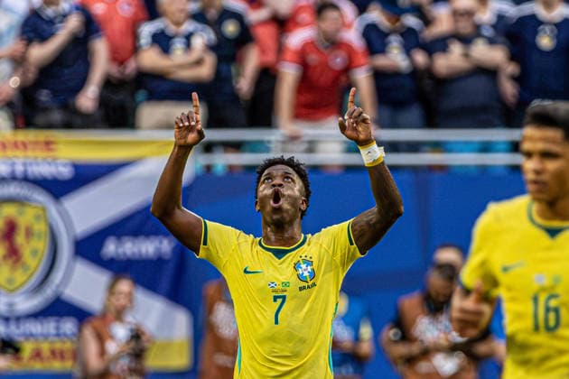 Scotland vs. Brazil MIAMI, FL - 24.06.2026: SCOTLAND VS. BRAZIL - Vinicius Jr during the match between Brazil and Scotland, valid for the group stage of the 2026 FIFA World Cup, WM, Weltmeisterschaft, Fussball held at Hard Rock Stadium, in Miami Gardens, Florida, United States, this Wednesday (24). (Photo: Danilo Fernandes Fotoarena) x2969648x  DaniloxFernandes