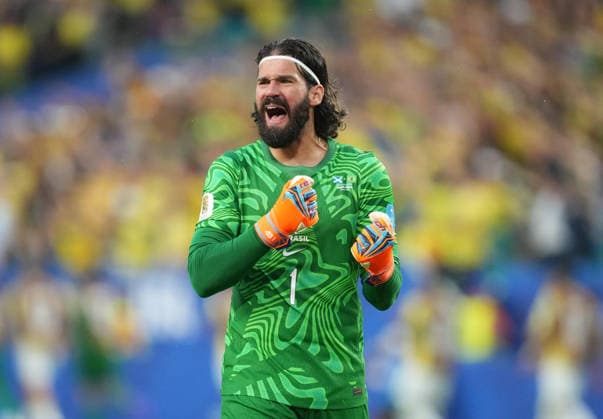 Alisson (Brazil) gestures during Scotland and Brazil, Group L FIFA World Cup, WM, Weltmeisterschaft, Fussball 2026, Miami Stadium, Boston, USA on June 24, 2026. Thor Wegner DeFodi Images. (Photo by DeFodi Images) - *** Alisson of Brazil gestures during the Scotland vs. Brazil match in Group L of the 2026 FIFA World Cup at Miami Stadium in Boston, USA, on June 24, 2026. Photo by DeFodi Images (Thor Wegner)