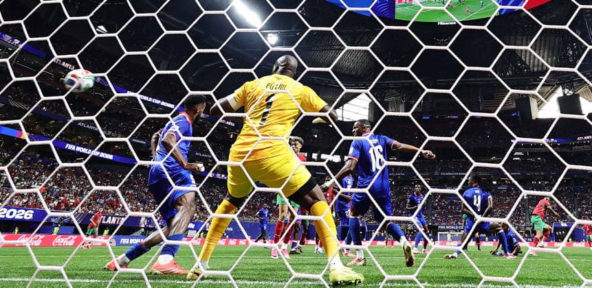 FIFA World Cup, WM, Weltmeisterschaft, Fussball 2026 - Group C - Morocco vs Haiti Soufiane Rahimi of Morocco (R) scores the 3-2 lead during the FIFA World Cup 2026 group stage match Morocco against Haiti, in Atlanta, Georgia, USA, 24 June 2026. ATLANTA United States  Copyright: xRONALDxWITTEKx