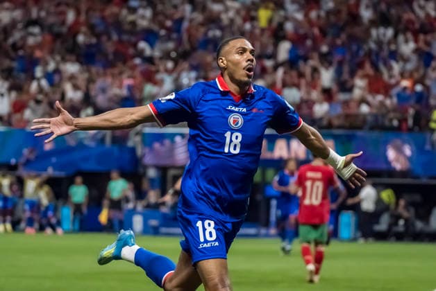 June 24, 2026, Atlanta, Georgia, USA: Haiti forward Wilson Isidor (18) celebrates after scoring a goal against Morocco during their World Cup: First Stage Group C match at Atlanta Stadium in ATLANTA, Georgia. Morocco wins the match, 4:2. Atlanta USA - ZUMAa161 20260624_aaa_a161_018 Copyright: xWalterxArcex xGMGx