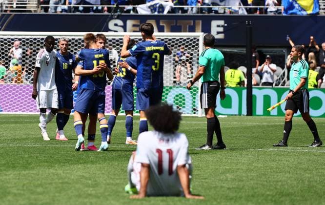 Bosnia and Herzegovina v Qatar - FIFA World Cup, WM, Weltmeisterschaft, Fussball 2026 - Group B SEATTLE, USA - JUNE 24: Players of Bosnia and Herzegovina celebrate after winning the 2026 FIFA World Cup First Stage Group B match between Bosnia and Herzegovina and Qatar at Lumen Field (Seattle Stadium) in Seattle, Washington, United States on June 24, 2026. Samah Zidan Anadolu Washington United States. Editorial use only. Please get in touch for any other usage.  Copyright: x2026xAnadoluxSamahxZidanx