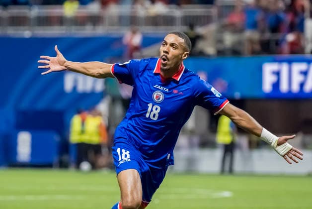 June 24, 2026, Atlanta, Georgia, USA: Haiti forward Wilson Isidor (18) celebrates after scoring a goal against Morocco during their World Cup: First Stage Group C match at Atlanta Stadium in ATLANTA, Georgia. Morocco wins the match, 4:2. Atlanta USA - ZUMAa161 20260624_aaa_a161_039 Copyright: xWalterxArcex xGMGx