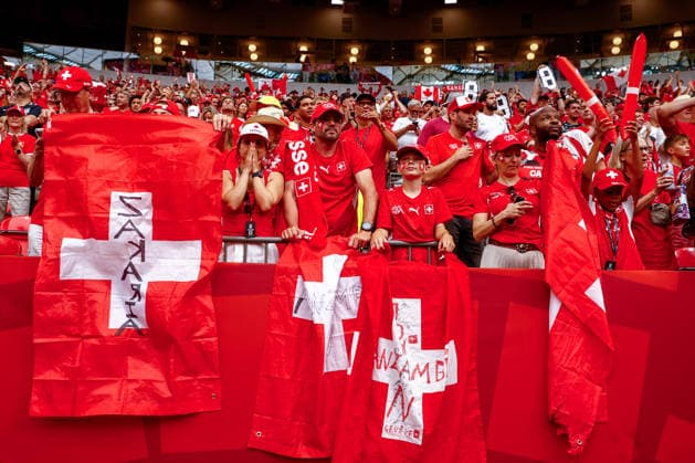 June 24, 2026, Vancouver, British Columbia, Canada: Swiss fans following the game. Canada vs. Switzerland in FIFA World Cup, WM, Weltmeisterschaft, Fussball group stage play held at BC Place Stadium in Vancouver, BC Canada Vancouver Canada - ZUMAk184 20260624_zsp_k184_004 Copyright: xGordonxKalischx