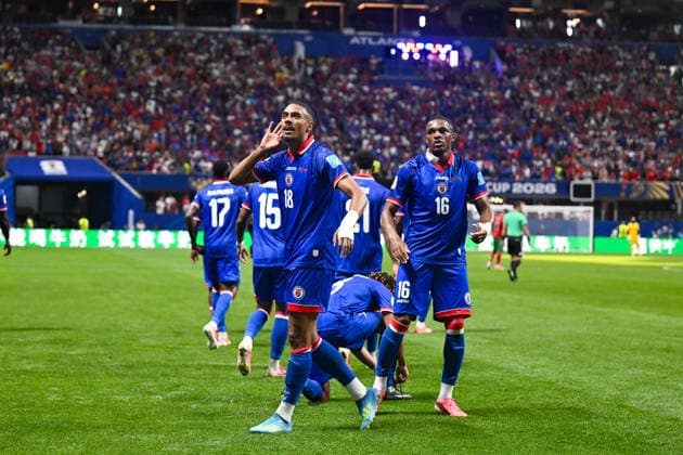 ATLANTA, GA - JUNE 24: Wilson Isidor 18 of Haiti celebrates his first -half goal during the FIFA World Cup, WM, Weltmeisterschaft, Fussball 2026 Group C match between Morocco and Haiti on June 24th, 2026 at Atlanta Stadium in Atlanta, GA. (Photo by Rich von Biberstein Icon Sportswire) SOCCER: JUN 24 FIFA World Cup 26 Group C - Morocco vs Haiti EDITORIAL USE ONLY Icon260624013