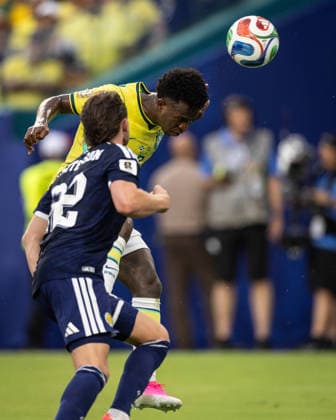 Vinicius Junior of Brazil heads the ball during a FIFA Men’s World Cup 2026 Group Stage football match between Scotland and Brazil at Miami Stadium, in Miami Gardens on June 24th 2026 (Photo by Ricardo Nogueira SPP)  Copyright: xRicardoxNogueira SPPx Sportspressphoto_SPR175939