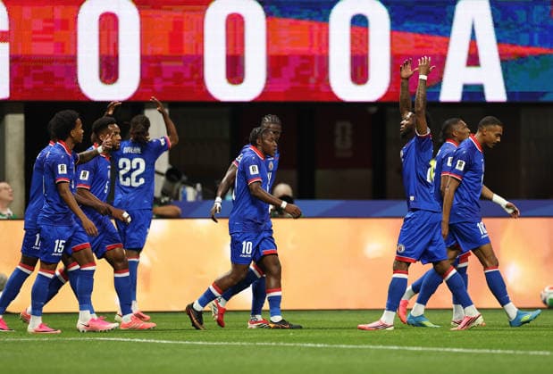 (260625) -- ATLANTA, June 25, 2026 -- Players of Haiti celebrtate Morocco s own goal during the group C match between Morocco and Haiti at the 2026 FIFA World Cup, WM, Weltmeisterschaft, Fussball at Atlanta Stadium in Atlanta, the United States, June 24, 2026. ) (SP)U.S.-ATLANTA-FOOTBALL-FIFA WORLD CUP-GROUP C-MAR VS HTI WangxKaiyan 