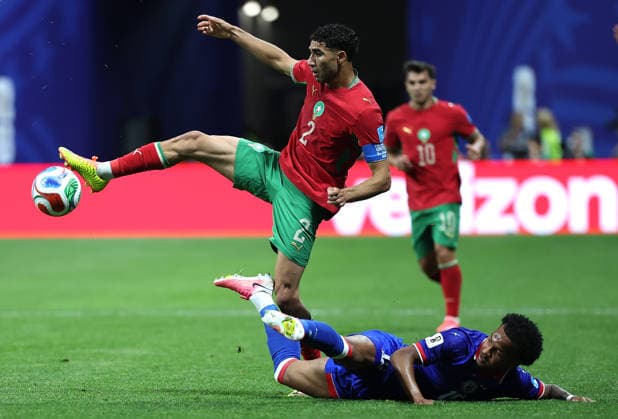 (260625) -- ATLANTA, June 25, 2026 -- Achraf Hakimi (L) of Morocco competes during the group C match between Morocco and Haiti at the 2026 FIFA World Cup, WM, Weltmeisterschaft, Fussball at Atlanta Stadium in Atlanta, the United States, June 24, 2026. ) (SP)U.S.-ATLANTA-FOOTBALL-FIFA WORLD CUP-GROUP C-MAR VS HTI WangxKaiyan 