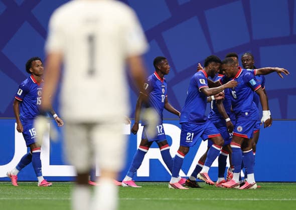(260625) -- ATLANTA, June 25, 2026 -- Players of Haiti celebrtate Morocco s own goal during the group C match between Morocco and Haiti at the 2026 FIFA World Cup, WM, Weltmeisterschaft, Fussball at Atlanta Stadium in Atlanta, the United States, June 24, 2026. ) (SP)U.S.-ATLANTA-FOOTBALL-FIFA WORLD CUP-GROUP C-MAR VS HTI WangxKaiyan 