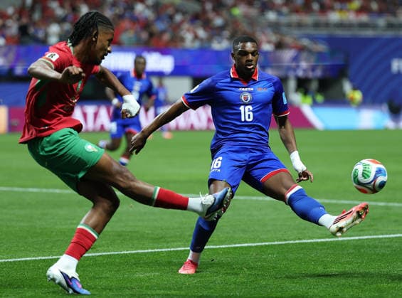 (260625) -- ATLANTA, June 25, 2026 -- Lenny Joseph (R) of Haiti competes during the group C match between Morocco and Haiti at the 2026 FIFA World Cup, WM, Weltmeisterschaft, Fussball at Atlanta Stadium in Atlanta, the United States, June 24, 2026. ) (SP)U.S.-ATLANTA-FOOTBALL-FIFA WORLD CUP-GROUP C-MAR VS HTI WangxKaiyan 