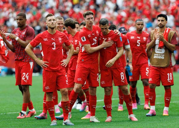 June 24, 2026, Vancouver, British Columbia, Canada: Cedric Itten 26 embrace Remo Freuler 8 of Switzerland after the team s 2-1 victory in the FIFA World Cup, WM, Weltmeisterschaft, Fussball 2026 Group B match between Switzerland and Canada at BC Place Vancouver. Vancouver Canada - ZUMAc132 20260624_fap_c132_023 Copyright: xAndrewxChinx