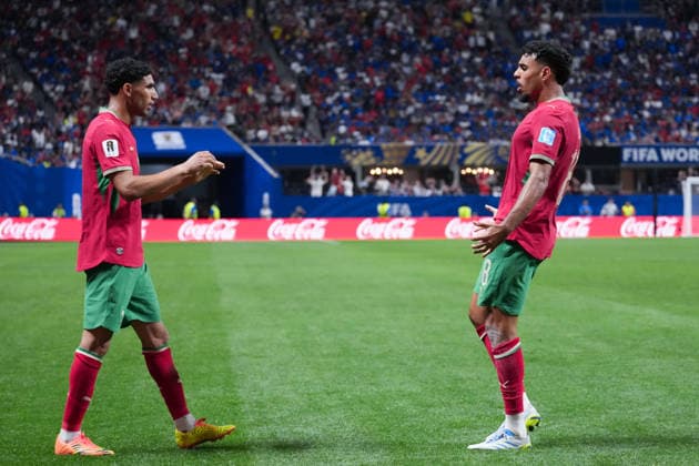 Achraf Hakimi of Morocco (L) and Chadi Riad of Morocco (R) during a FIFA Men’s World Cup 2026 Group Stage football match between Morocco and Haiti at Atlanta Stadium, in Atlanta June 24th 2026 (Photo by Alexandra Fechete SPP)  Copyright: xAlexandraxFechete SPPx Sportspressphoto_SPR176026