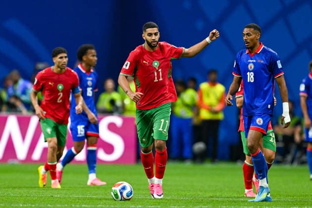 ATLANTA, GA - JUNE 24: Ismael Saibari 11 of Morocco celebrates his first-half goal during the FIFA World Cup, WM, Weltmeisterschaft, Fussball 2026 Group C match between Morocco and Haiti on June 24th, 2026 at Atlanta Stadium in Atlanta, GA. (Photo by Rich von Biberstein Icon Sportswire) SOCCER: JUN 24 FIFA World Cup 26 Group C - Morocco vs Haiti EDITORIAL USE ONLY Icon260624046