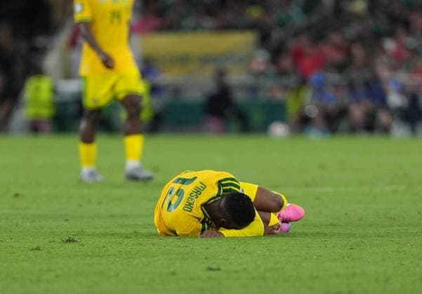 South Africa v South Korea - FIFA World Cup, WM, Weltmeisterschaft, Fussball 2026 - Group A MONTERREY, MEXICO - JUNE 24: Thapelo Maseko (12) of South Africa falls down during the 2026 FIFA World Cup First Stage Group A match between South Africa and South Korea at Estadio BBVA (Monterrey Stadium) in Monterrey, Mexico on June 24, 2026. Juancho Torres Anadolu Nuevo Leon Mexico. Editorial use only. Please get in touch for any other usage.  Copyright: x2026xAnadoluxJuanchoxTorresx