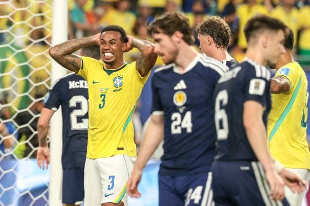RECORD DATE NOT STATED FIFA World Cup, WM, Weltmeisterschaft, Fussball 2026 - Group C - Scotland v Brazil Gabriel Magalhaes player of Brazil during the match between Scotland and Brazil in the third round of Group C of the 2026 FIFA World Cup group stage at Miami Stadium, in Florida, United States, on Wednesday, June 24, 2026.(Foto: Vanessa Carvalho Brazil Photo Press IMAGO) Sports Copyright: xVanessaxCarvalhox