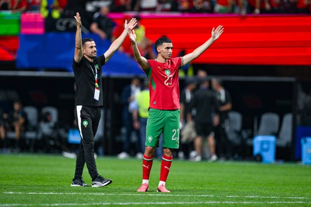 ATLANTA, GA - JUNE 24: Bilal El Khannouss 23 of Morocco acknowledges the fans following the conclusion of the FIFA World Cup, WM, Weltmeisterschaft, Fussball 2026 Group C match between Morocco and Haiti on June 24th, 2026 at Atlanta Stadium in Atlanta, GA. (Photo by Rich von Biberstein Icon Sportswire) SOCCER: JUN 24 FIFA World Cup 26 Group C - Morocco vs Haiti EDITORIAL USE ONLY Icon260624074
