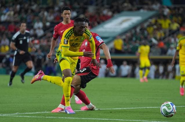 South Africa v South Korea - FIFA World Cup, WM, Weltmeisterschaft, Fussball 2026 - Group A MONTERREY, MEXICO - JUNE 24: Thapelo Maseko (12) of South Africa in action against Lee Ki-hyuk (3) of South Korea during the 2026 FIFA World Cup First Stage Group A match between South Africa and South Korea at Estadio BBVA (Monterrey Stadium) in Monterrey, Mexico on June 24, 2026. Juancho Torres Anadolu Nuevo Leon Mexico. Editorial use only. Please get in touch for any other usage.  Copyright: x2026xAnadoluxJuanchoxTorresx