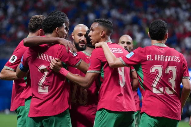 Soufiane Rahimi of Morocco and team mates celebrate after scoring the team s third goal during a FIFA Men’s World Cup 2026 Group Stage football match between Morocco and Haiti at Atlanta Stadium, in Atlanta June 24th 2026 (Photo by Alexandra Fechete SPP)  Copyright: xAlexandraxFechete SPPx Sportspressphoto_SPR176040