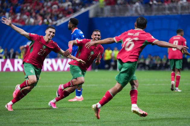 Soufiane Rahimi of Morocco (C), Bilal El Khannouss of Morocco (L) and Gessime Yassine of Morocco (R) celebrate the team s fourth goal during a FIFA Men’s World Cup 2026 Group Stage football match between Morocco and Haiti at Atlanta Stadium, in Atlanta June 24th 2026 (Photo by Alexandra Fechete SPP)  Copyright: xAlexandraxFechete SPPx Sportspressphoto_SPR176043