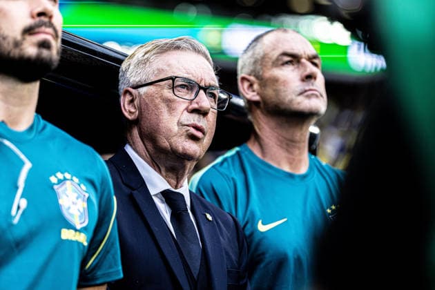 Scotland vs. Brazil MIAMI, FL - 24.06.2026: SCOTLAND VS. BRAZIL - Coach Carlo Ancelotti is watching the match between Brazil and Scotland, valid for the group stage of the 2026 FIFA World Cup, WM, Weltmeisterschaft, Fussball held at Hard Rock Stadium, in Miami Gardens, Florida, United States, this Wednesday (24). (Photo: Danilo Fernandes Fotoarena) x2969726x  DaniloxFernandes