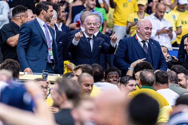 Scotland vs. Brazil MIAMI, FL - 24.06.2026: SCOTLAND VS. BRAZIL - FIFA President Gianni Infantino watches the match between Brazil and Scotland from the stands at Hard Rock Stadium, in Miami Gardens, Florida, United States, this Wednesday (24), for the group stage of the 2026 FIFA World Cup, WM, Weltmeisterschaft, Fussball (Photo: Danilo Fernandes Fotoarena) x2969752x  DaniloxFernandes