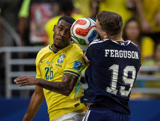 Rayan of Brazil (L) and Lewis Ferguson of Scotland (R) fight for possession during a FIFA Men’s World Cup 2026 Group Stage football match between Scotland and Brazil at Miami Stadium, in Miami Gardens on June 24th 2026 (Photo by Ricardo Nogueira SPP)  Copyright: xRicardoxNogueira SPPx Sportspressphoto_SPR176066