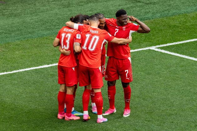June 24, 2026, Vancouver, Bc, CANADA: Switzerland s Breel Embolo (7) celebrates with his teammates during the second half of a World Cup Group B soccer match against Canada, in Vancouver, on Wednesday, June 24, 2026. Canada News - June 24, 2026  - ZUMAc35_ 20260624_zaf_c35_269 Copyright: xTimothyxMatweyx