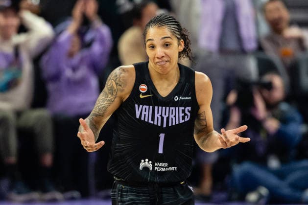 SAN FRANCISCO, CA - JUNE 24: Gabby Williams 1 of the Golden State Valkyries reacts to making a three during a game against the Atlanta Dream on June 24, 2026 at Chase Center in San Francisco, CA. (Photo by Matthew Huang Icon Sportswire) WNBA, Basketball Damen, USA JUN 24 Atlanta Dream at Golden State Valkyries EDITORIAL USE ONLY Icon260624133