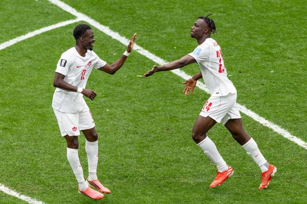 June 24, 2026, Vancouver, Bc, CANADA: CanadaöÄÃ s Promise David (24) celebrates his goal against Switzerland with teammate Tani Oluwaseyi (12) during the second half of a World Cup Group B soccer match, in Vancouver, on Wednesday, June 24, 2026. Canada News - June 24, 2026  - ZUMAc35_ 20260624_zaf_c35_280 Copyright: xTimothyxMatweyx